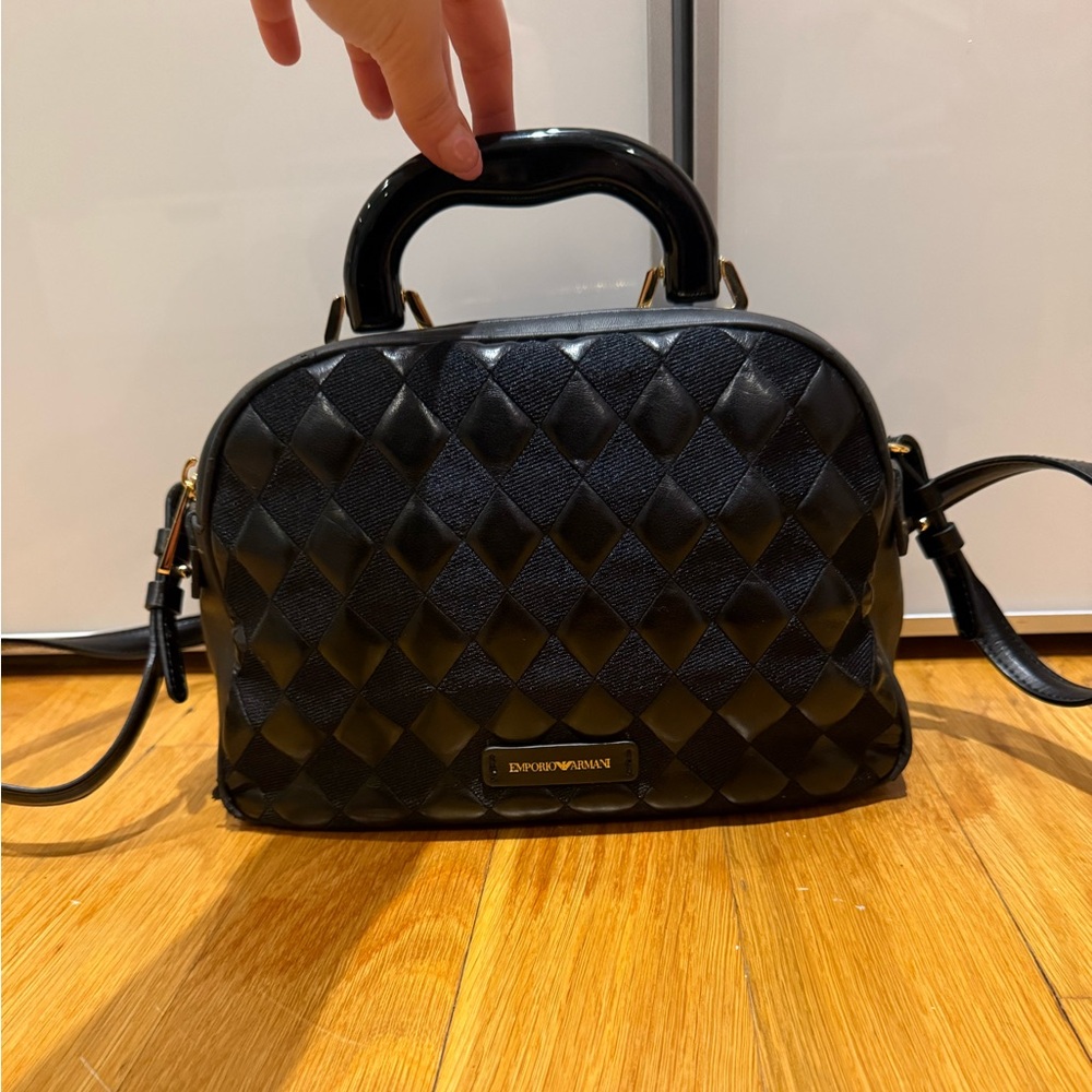 Emporio Armani Black Quilted Satchel